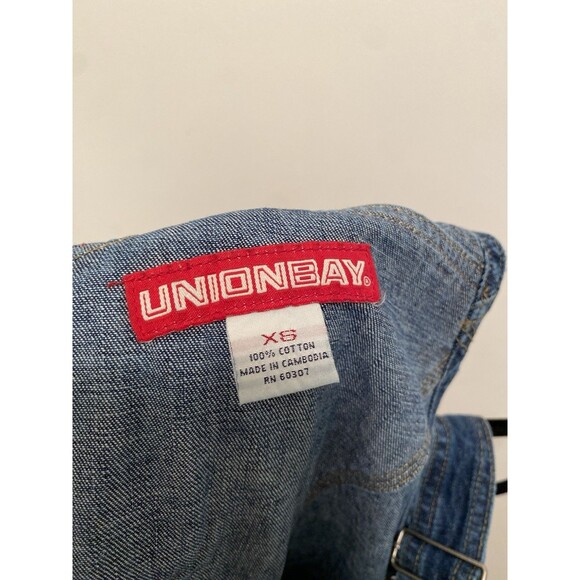 VINTAGE 90s Y2K Union Bay Denim Bib Overalls Blue Jean 100% Cotton Size XS - Picture 10 of 10